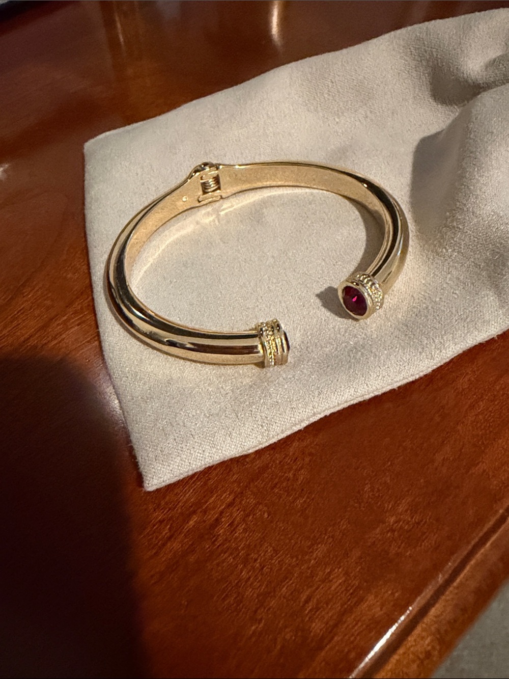 Brighton Gold-Tone Open Cuff Bracelet with Red Stone Ends